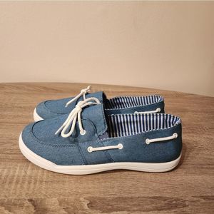 ComfortEase Women's Denim blue￼ Slip 0n Boat Deck Shoes Canvas Flats  SIZE 8,5